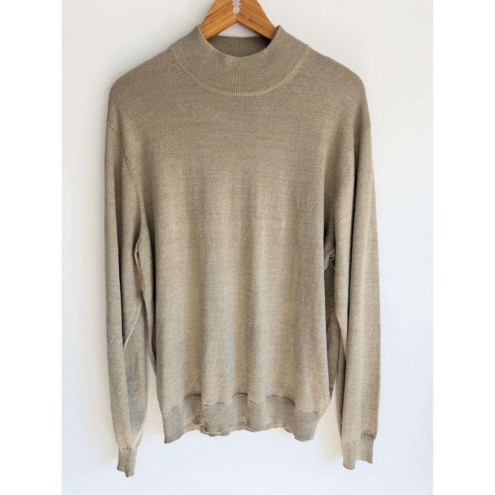 Jos A Bank Mens 100% Silk Mock Neck Sweater Large Tan Minimalist Preppy